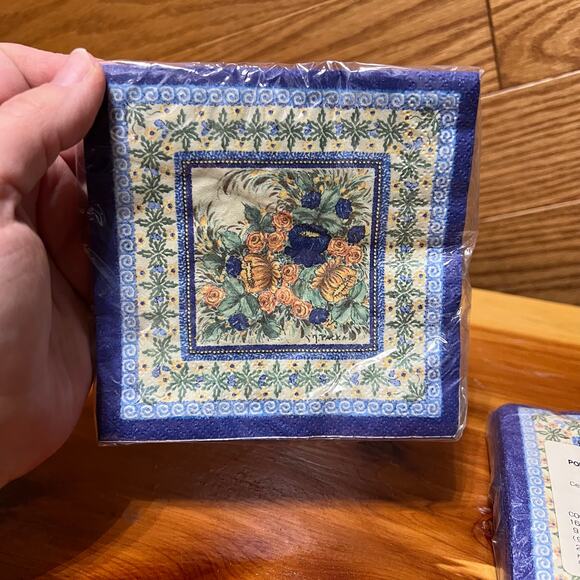 Polish Stoneware Signature Art Napkins 2 Packs Floral Bouquet Janina Palka NEW - Picture 2 of 4